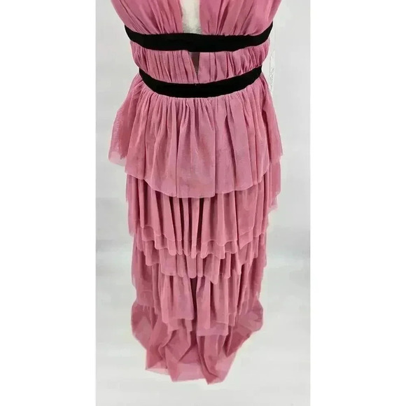 Dear Moon Junior 3 Mauve Deep V-Neck Shirred Bodice To Tiered Tulle Ballgown NWT - Picture 3 of 11